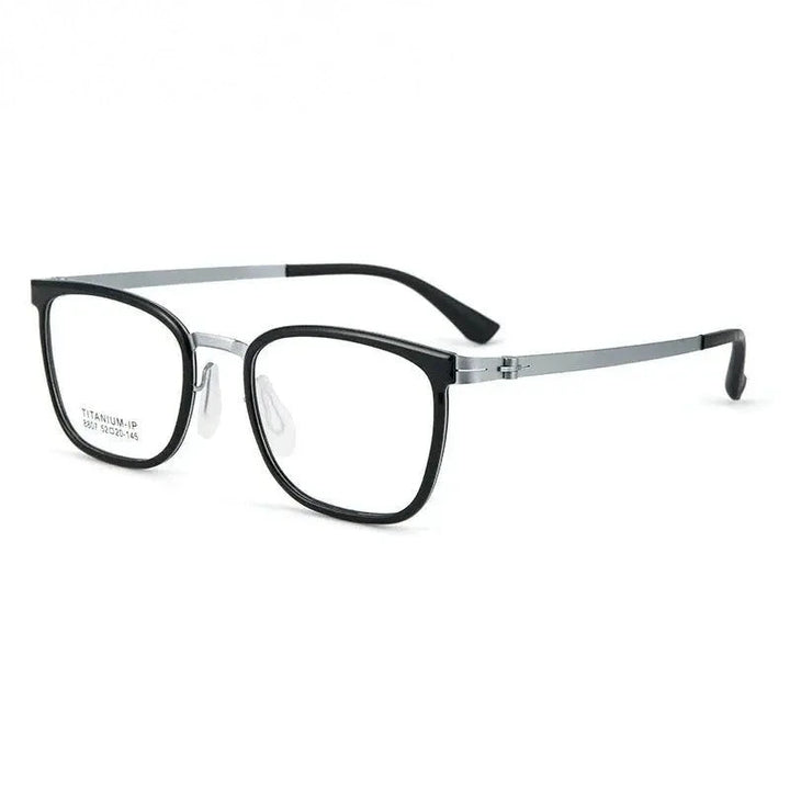 Summer Flower Unisex Full Rim Square Tr 90 Alloy Eyeglasses 88807 - Black Silver