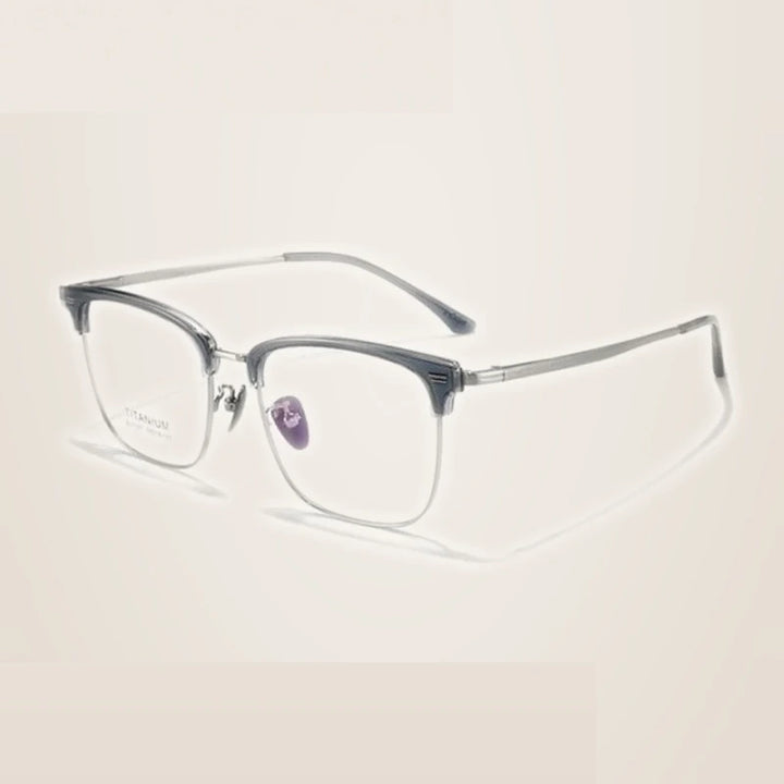 Summer Flower Unisex Full Rim Square Tr 90 Alloy Eyeglasses 67207 - Blue-Silver