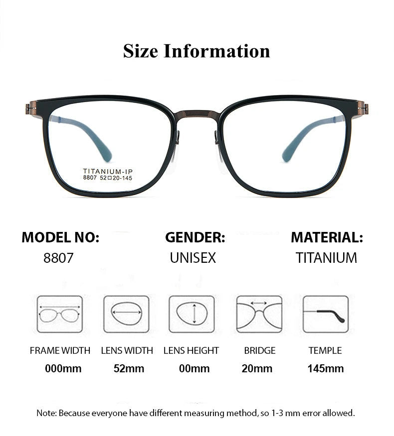 Summer Flower Unisex Full Rim Square Tr 90 Alloy Eyeglasses 88807 - Size Chart