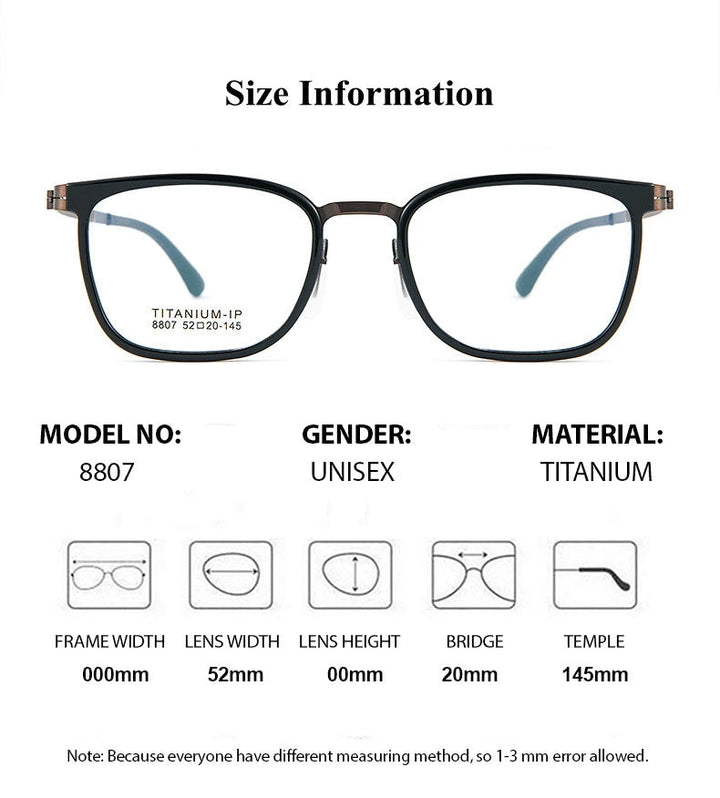 Summer Flower Unisex Full Rim Square Tr 90 Alloy Eyeglasses 88807 - Size Chart