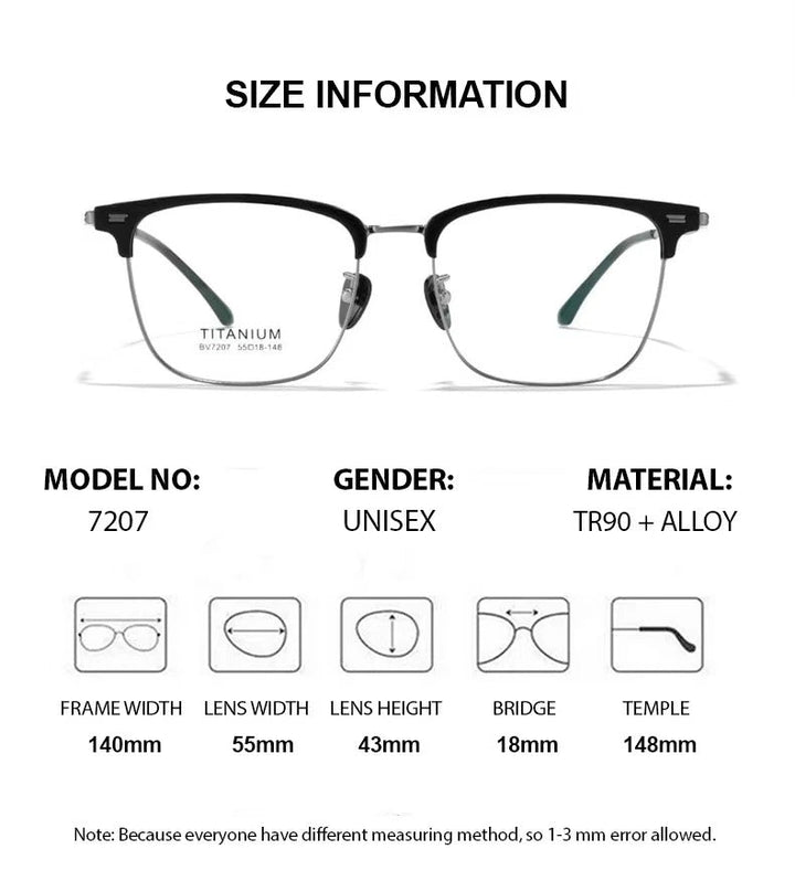 Summer Flower Unisex Full Rim Square Tr 90 Alloy Eyeglasses 67207 - Size Chart