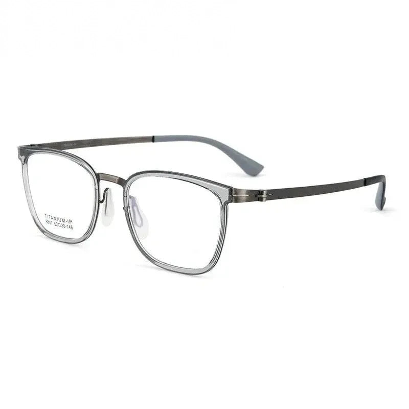 Summer Flower Unisex Full Rim Square Tr 90 Alloy Eyeglasses 88807 - Transparent Gray