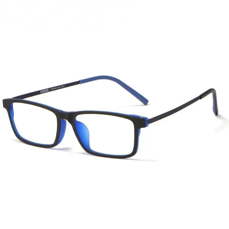 Summer Flower Unisex Full Rim Square Tr 90 Titanium Eyeglasses 618836 - Black Blue