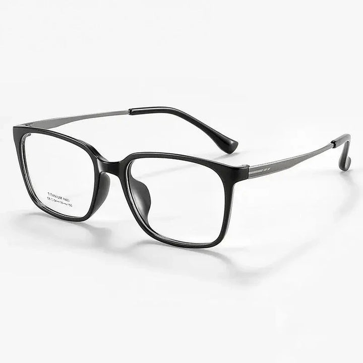 Summer Flower Unisex Full Rim Square Tr 90 Titanium Eyeglasses 66014 - Black Gray