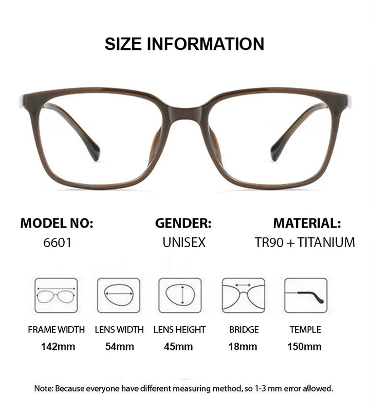 Summer Flower Unisex Full Rim Square Tr 90 Titanium Eyeglasses 66014 - Size Chart