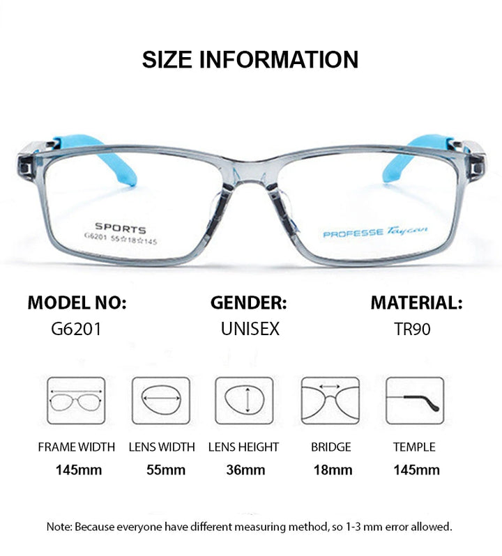 Summer Flower Unisex Full Rim Square Tr 90 Titanium Eyeglasses 62018 - Size Chart