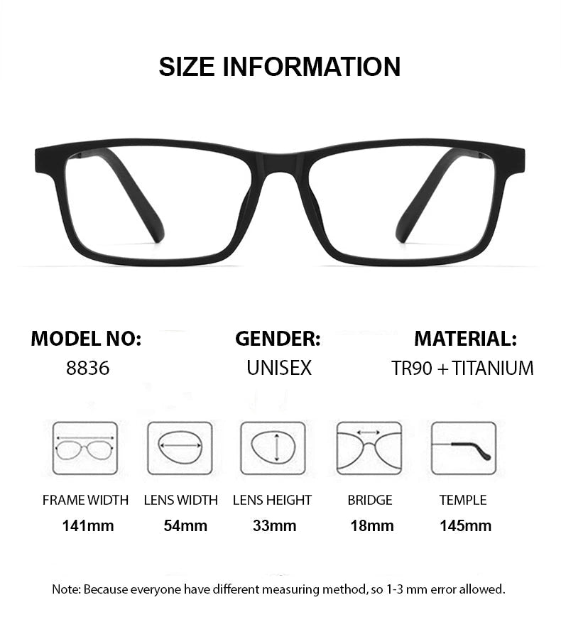 Summer Flower Unisex Full Rim Square Tr 90 Titanium Eyeglasses 618836 - Size Chart