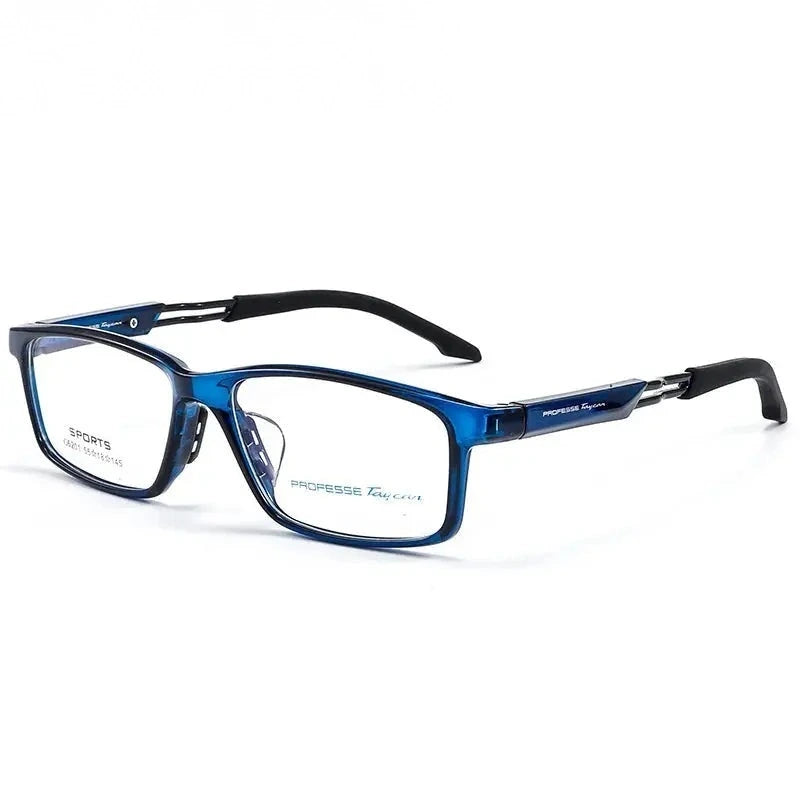 Summer Flower Unisex Full Rim Square Tr 90 Titanium Eyeglasses 62018 - Transparent Blue
