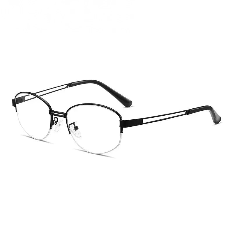 Summer Flower Unisex Semi Rim Oval Titanium Eyeglasses 202406 - Bright Black