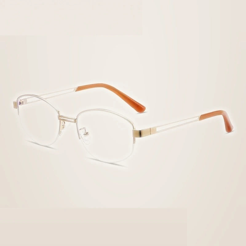 Summer Flower Unisex Semi Rim Oval Titanium Eyeglasses 202406 - Light Gold