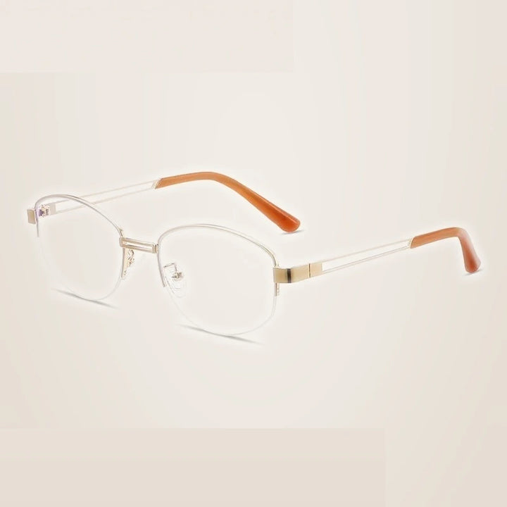 Summer Flower Unisex Semi Rim Oval Titanium Eyeglasses 202406 - Light Gold