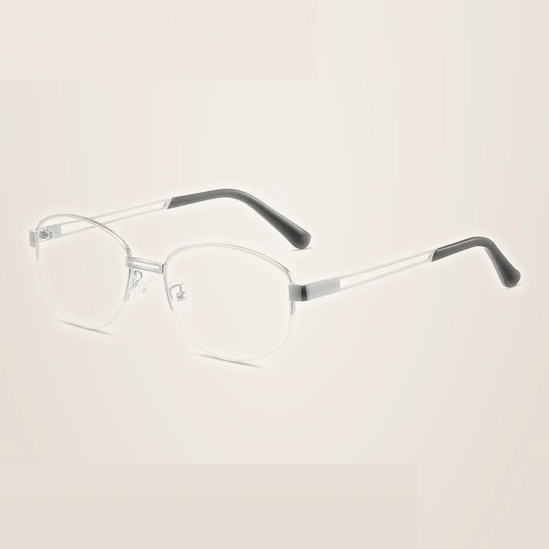 Summer Flower Unisex Semi Rim Oval Titanium Eyeglasses 202406 - Silver