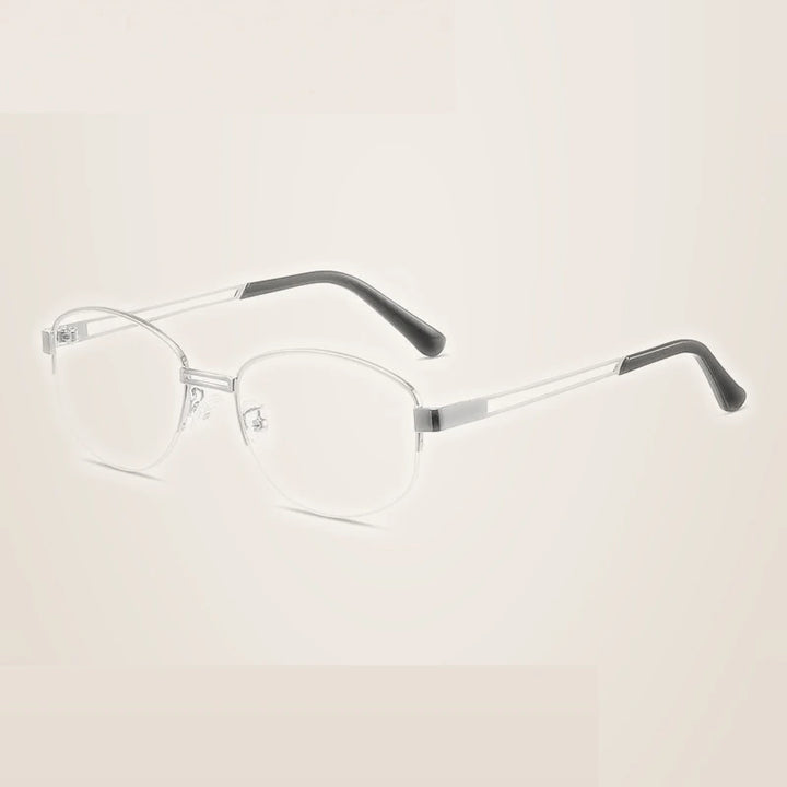 Summer Flower Unisex Semi Rim Oval Titanium Eyeglasses 202406 - Silver