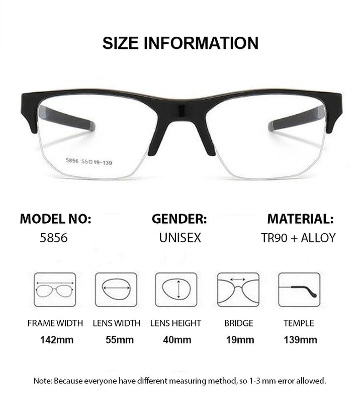 Summer Flower Unisex  Semi Rim Square Tr 90 Al Mg Eyeglasses 615856 - Size Chart