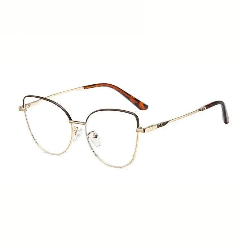 Summer Flower Women's Full Rim Cat Eye Steel Eyeglasses Clip On Sunglasses 617102 - Brown-Brown