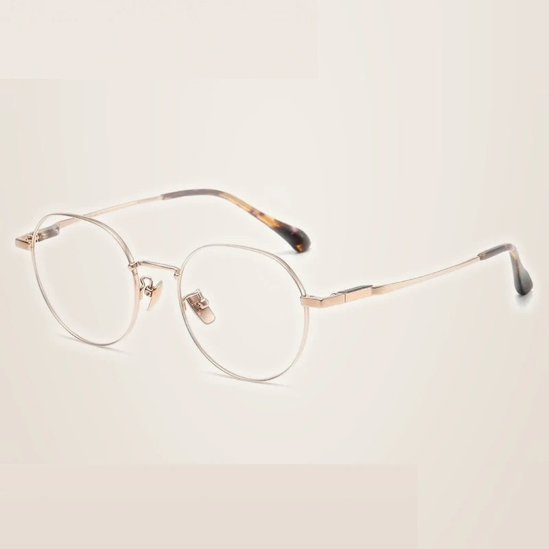 Summer Flower Women's Full Rim Flat Top Round Titanium Eyeglasses 61008 - Gold