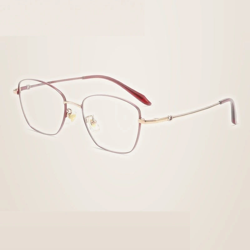 Summer Flower Women's Full Rim Polygon Cat Eye Titanium Eyeglasses 70703 - Red