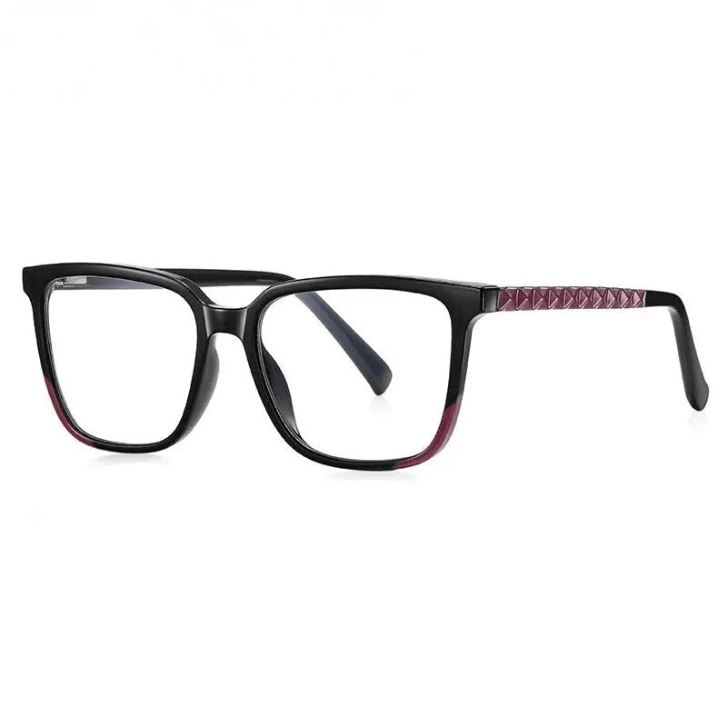 Summer Flower Women's Full Rim Square Tr 90 Titanium Eyeglasses 213544 - Black Red