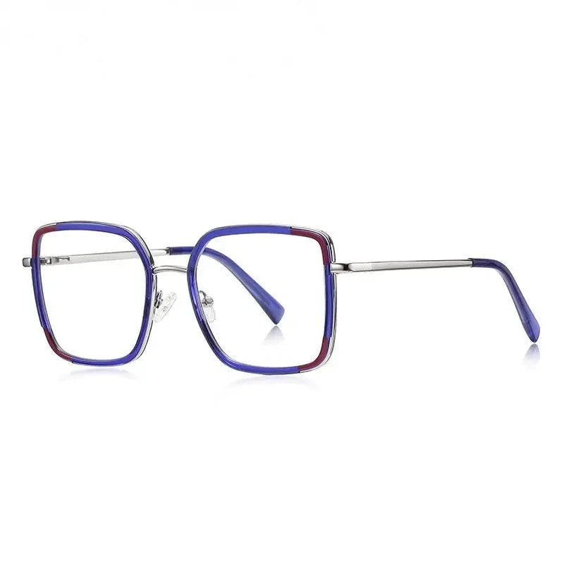 Summer Flower Women's Full Rim Square Tr 90 Titanium Eyeglasses 31354 - Blue Purple