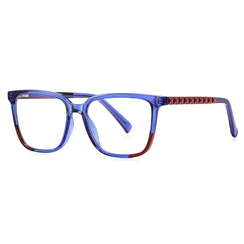 Summer Flower Women's Full Rim Square Tr 90 Titanium Eyeglasses 213544 - Blue Red