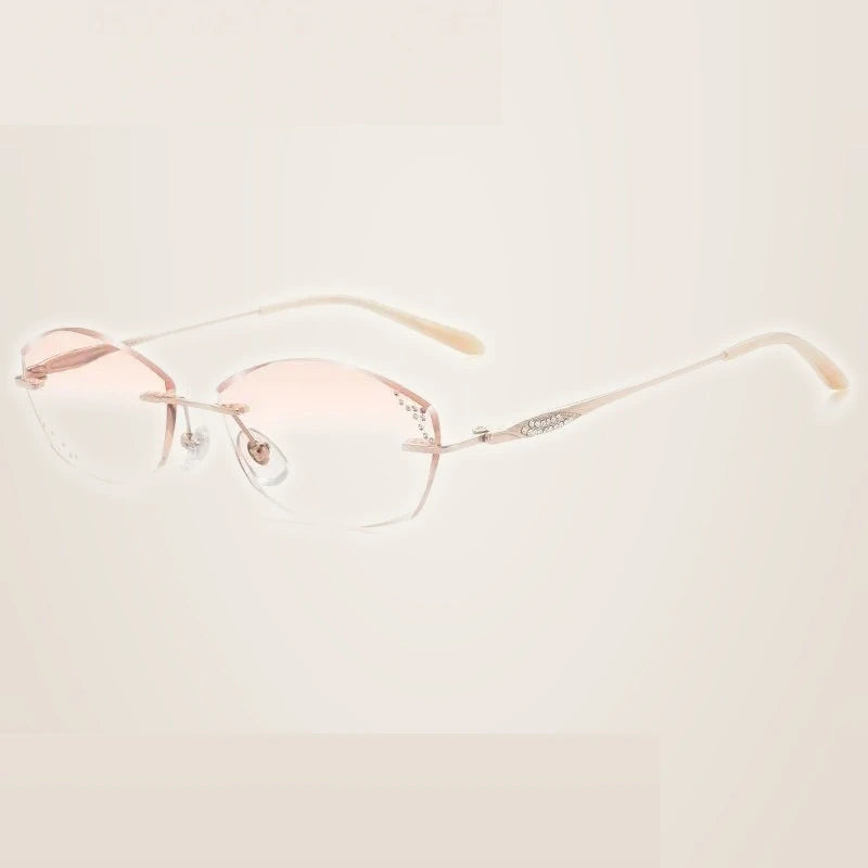 Summer Flower Women's Rimless Big Oval Titanium Eyeglasses 69142 - Gold-Brown