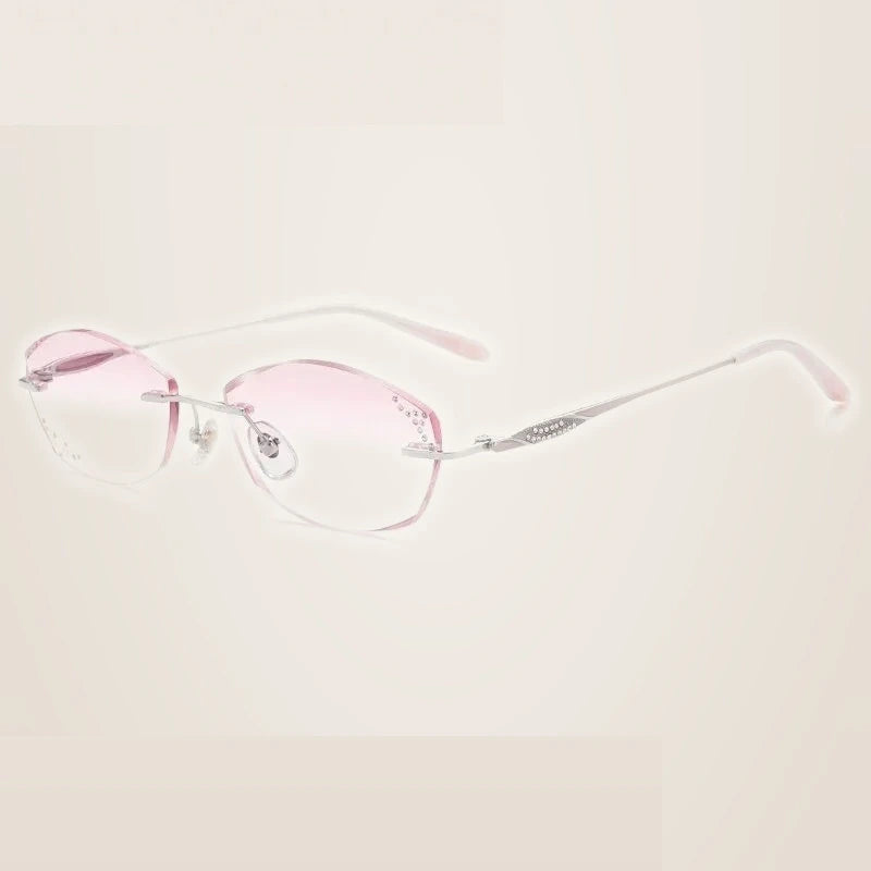 Summer Flower Women's Rimless Big Oval Titanium Eyeglasses 69142 - Silver-Pink