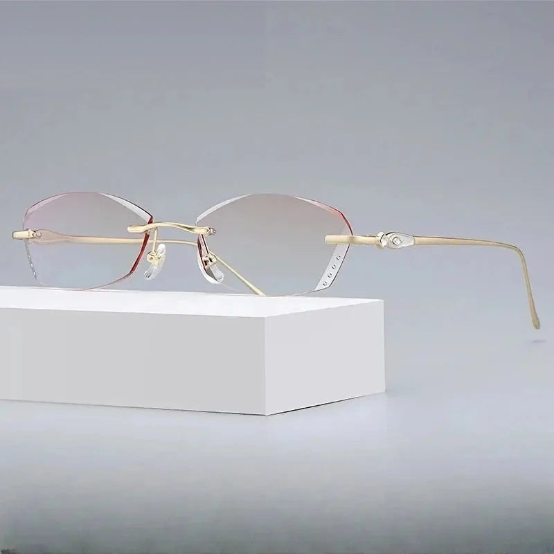Summer Flower Women's Rimless Butterfly Oval Titanium Eyeglasses 698037 - Gold-Gradient Brown