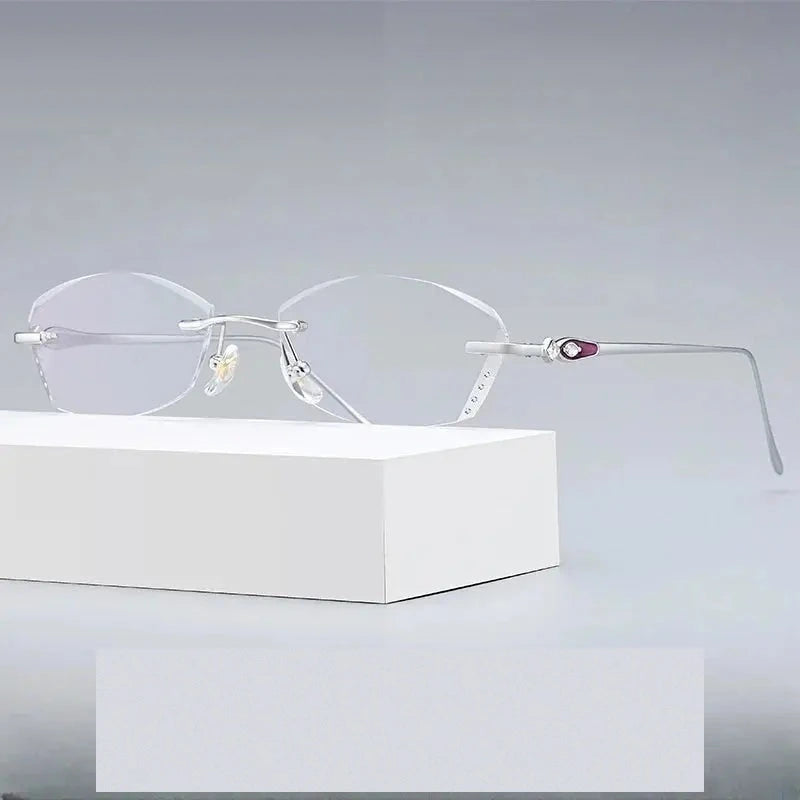 Summer Flower Women's Rimless Butterfly Oval Titanium Eyeglasses 698037 - Silver-Clear