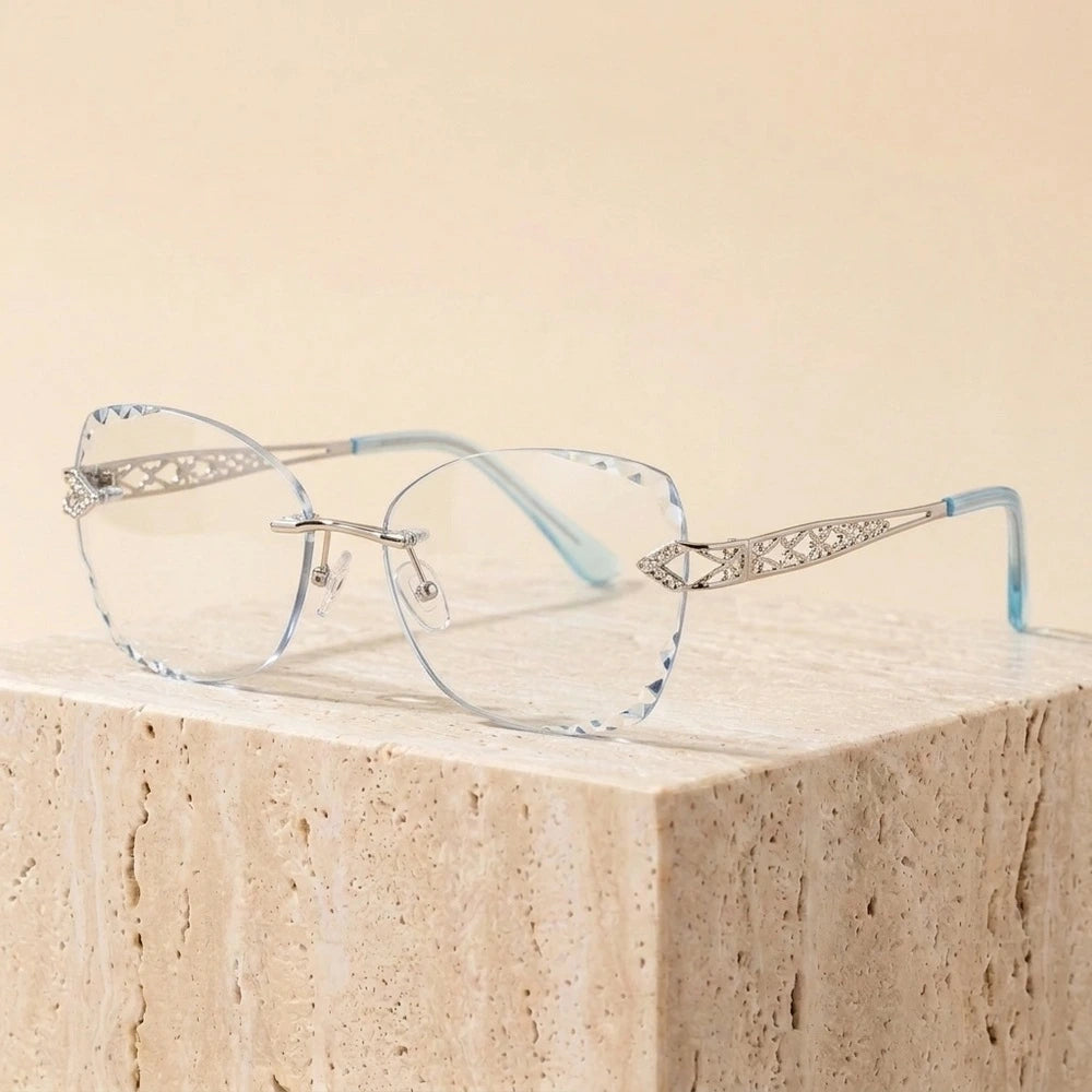 Summer Flower Women's Rimless Butterfly Titanium Eyeglasses 580513 - Silver-Blue