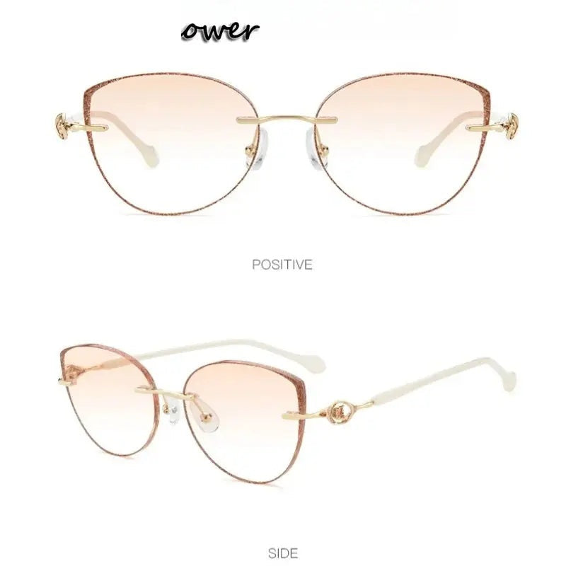 Summer Flower Women's Rimless Cat Eye Titanium Eyeglasses 752058 - Gold-Brown