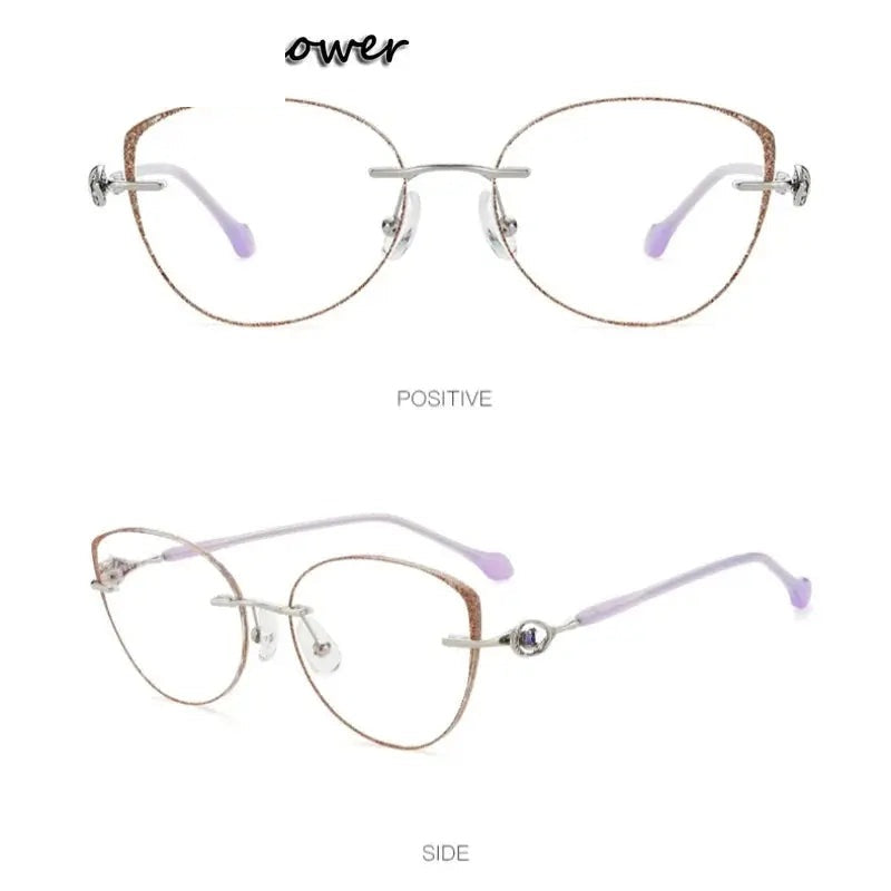 Summer Flower Women's Rimless Cat Eye Titanium Eyeglasses 752058 - Silver-Clear