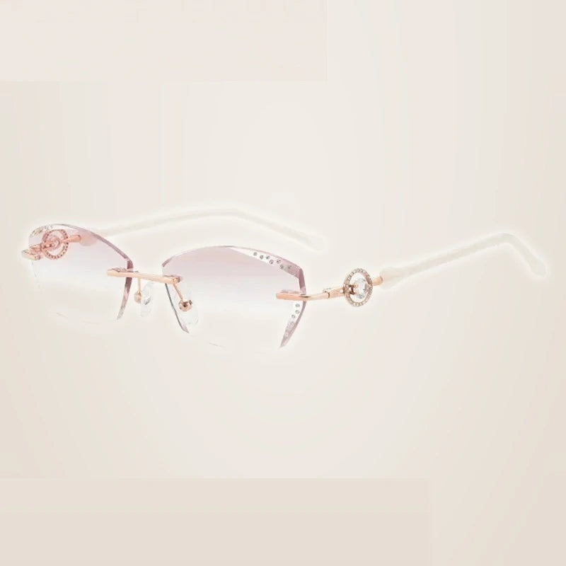 Summer Flower Women's Rimless Oval Square Titanium Eyeglasses 90375 - Rose Gold Gray Red