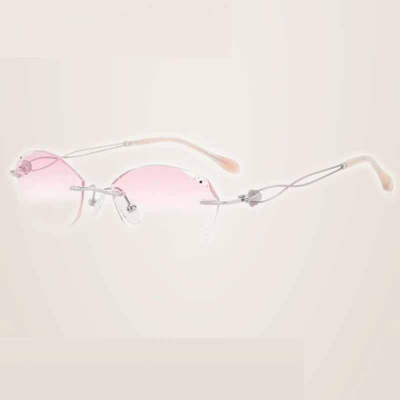Summer Flower Women's Rimless Oval Square Titanium Eyeglasses 699038 - Silver-Pink