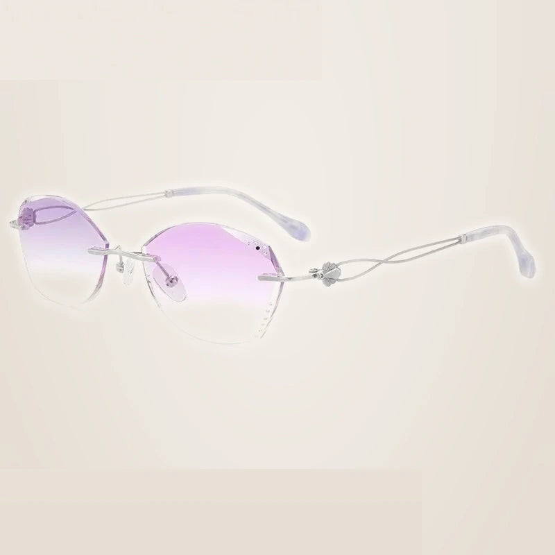 Summer Flower Women's Rimless Oval Square Titanium Eyeglasses 699038 - Silver-Purple