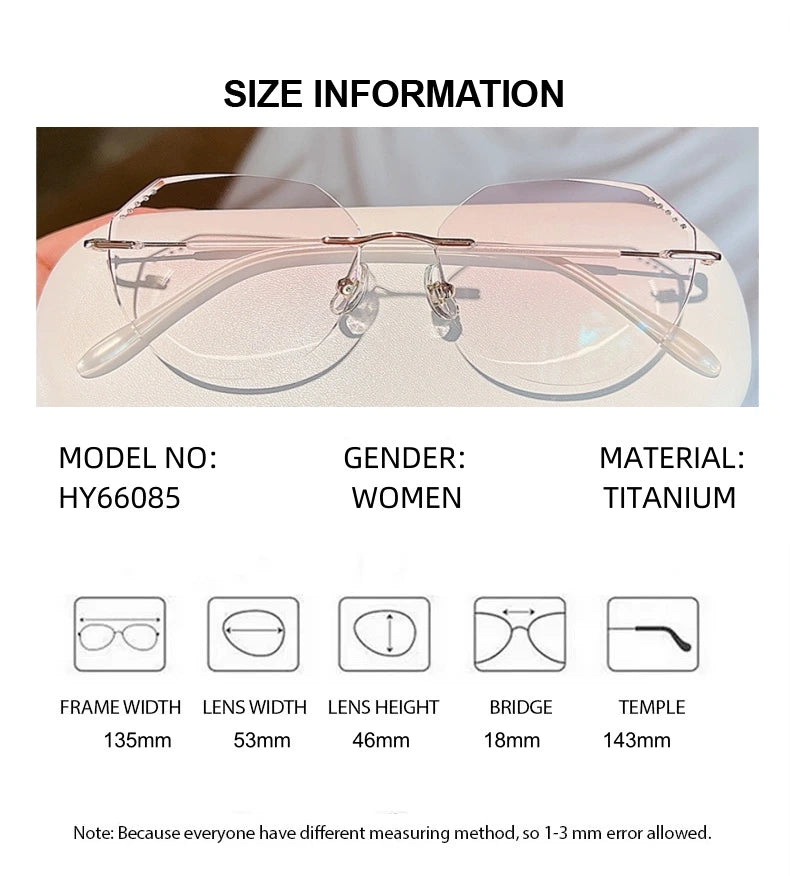 Summer Flower Women's Rimless Oval Square Titanium Eyeglasses 666085 - Size Chart