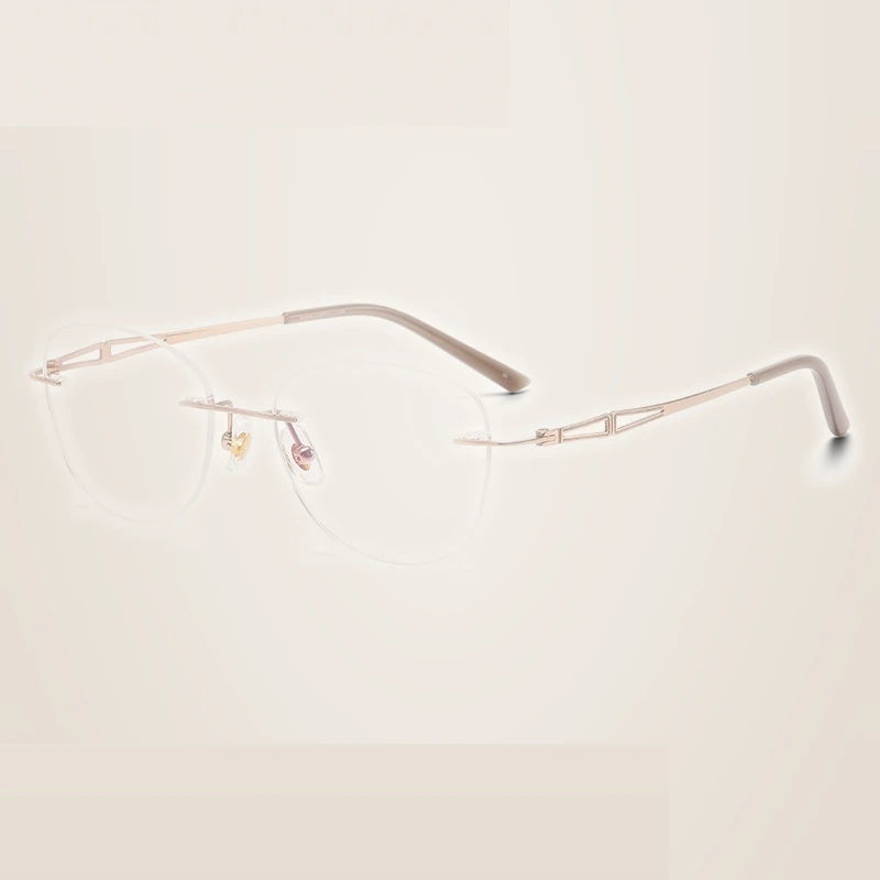 Summer Flower Women's Rimless Oval Titanium Eyeglasses 60894 - Gold