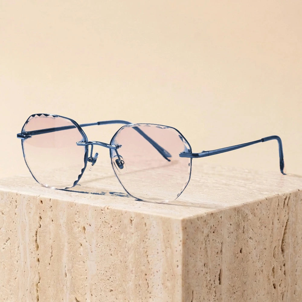 Summer Flower Women's Rimless Polygon Oval Titanium Eyeglasses 431852 - Silver-Blue