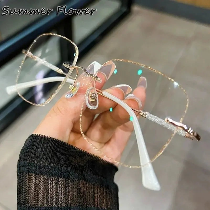 Summer Flower Women's Rimless Square Titanium Eyeglasses 369112 - Gold Glitter