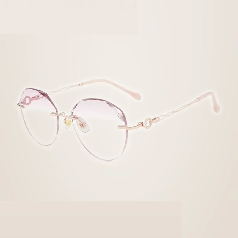 Summer Flower Women's Rimless Flat Top Oval Titanium Eyeglasses 80114 - Rose Gold Gray Red