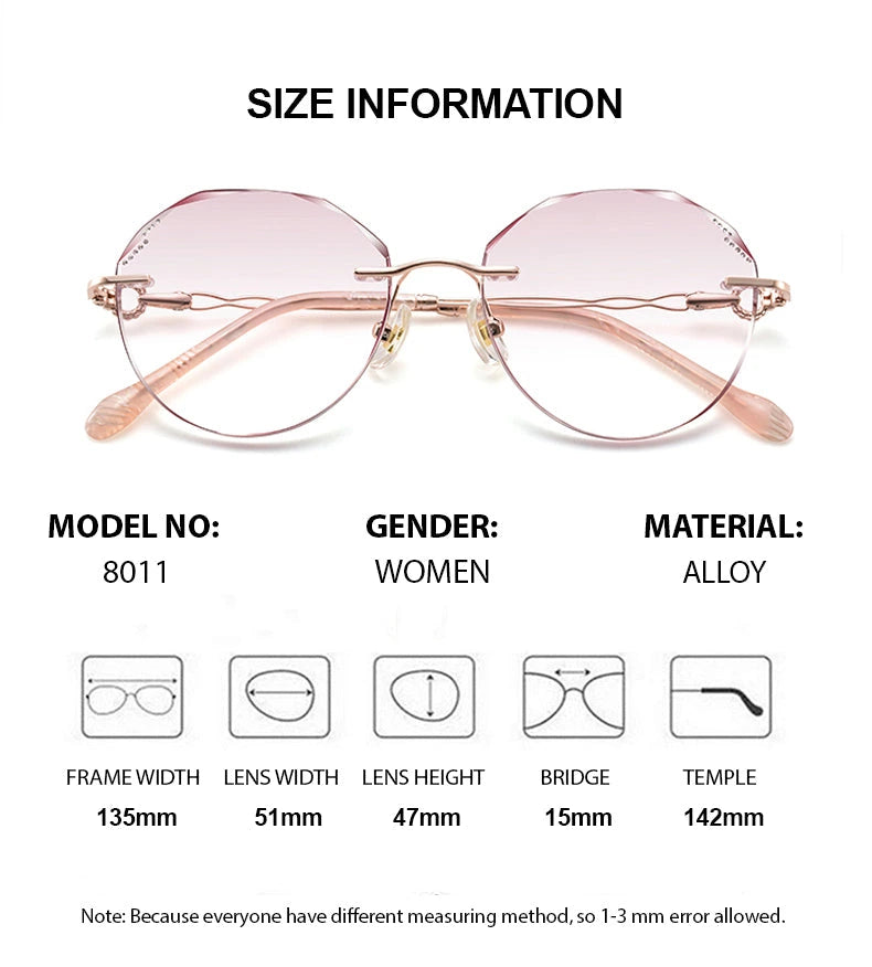 Summer Flower Women's Rimless Flat Top Oval Titanium Eyeglasses 80114 - Size Chart