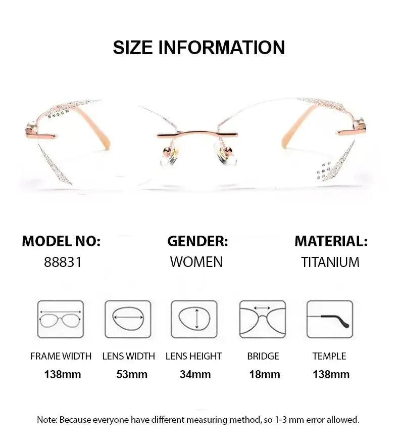 Summer Flower Women's Rimless Oval Square Titanium Eyeglasses 88831 - Size Chart