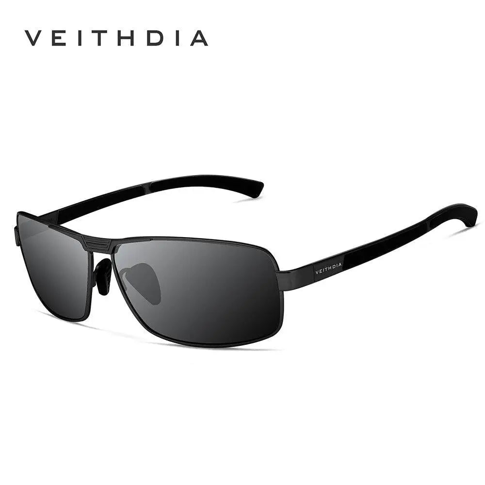 Veithdia Men's Full Rim Rectangle Stainless Steel Polarized Sunglasses 2711 - Black