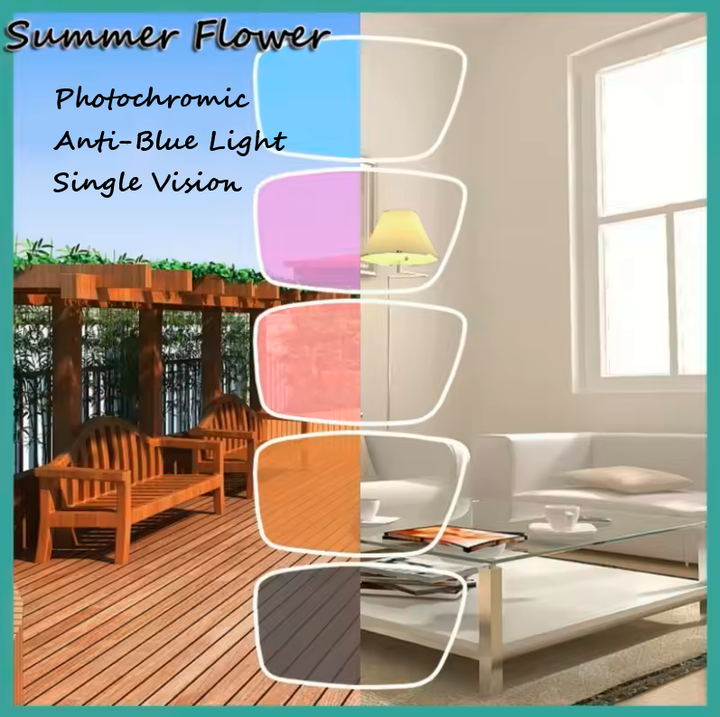 Summer Flower Single Vision Photochromic Anti Blue Light Lenses