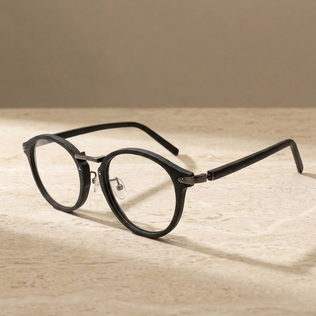 Hdcrafter Unisex Full Rim Round Acetate Eyeglasses Acetate Round Wood Grain Bc06 — view 1 | Hdcrafter at FuzWeb