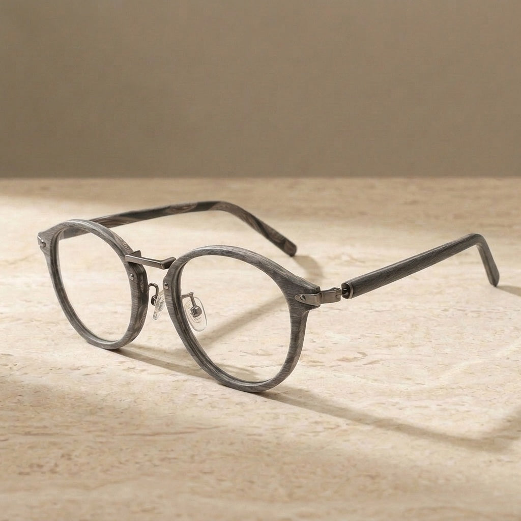 Hdcrafter Unisex Full Rim Round Acetate Eyeglasses Acetate Round Wood Grain Bc06 — view 2 | Hdcrafter at FuzWeb