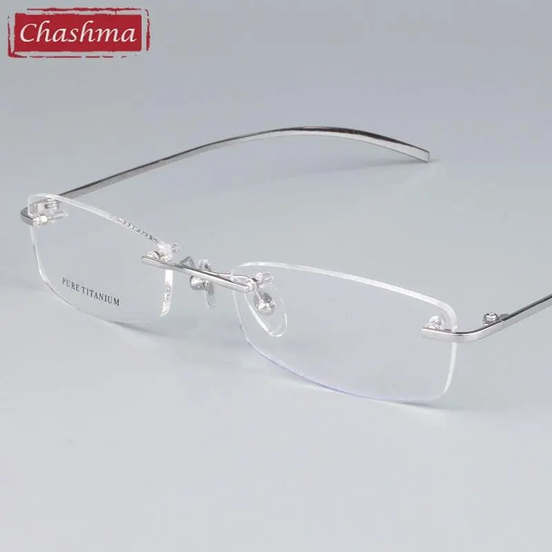 Chashma Unisex Rimless Square Titanium Eyeglasses 1028 - Silver