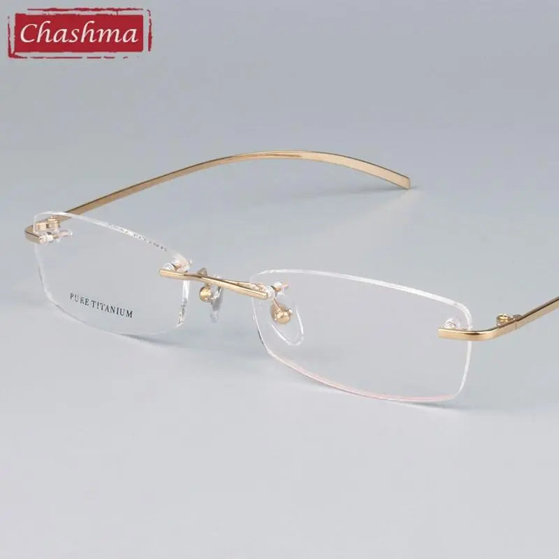 Chashma Unisex Rimless Square Titanium Eyeglasses 1028 - Gold