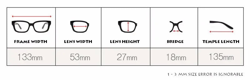 Chashma Unisex Rimless Square Titanium Eyeglasses 1028 - Size Guide