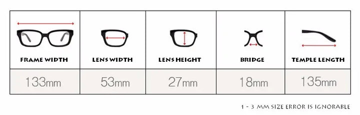 Chashma Unisex Rimless Square Titanium Eyeglasses 1028 - Size Guide