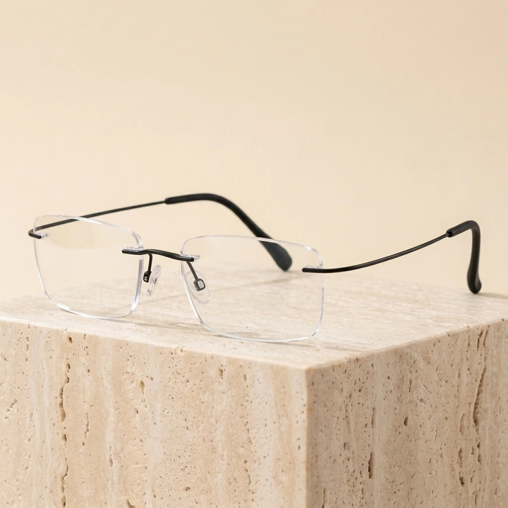 Bclear 763 Unisex Rimless Memory Titanium Eyeglasses - Black